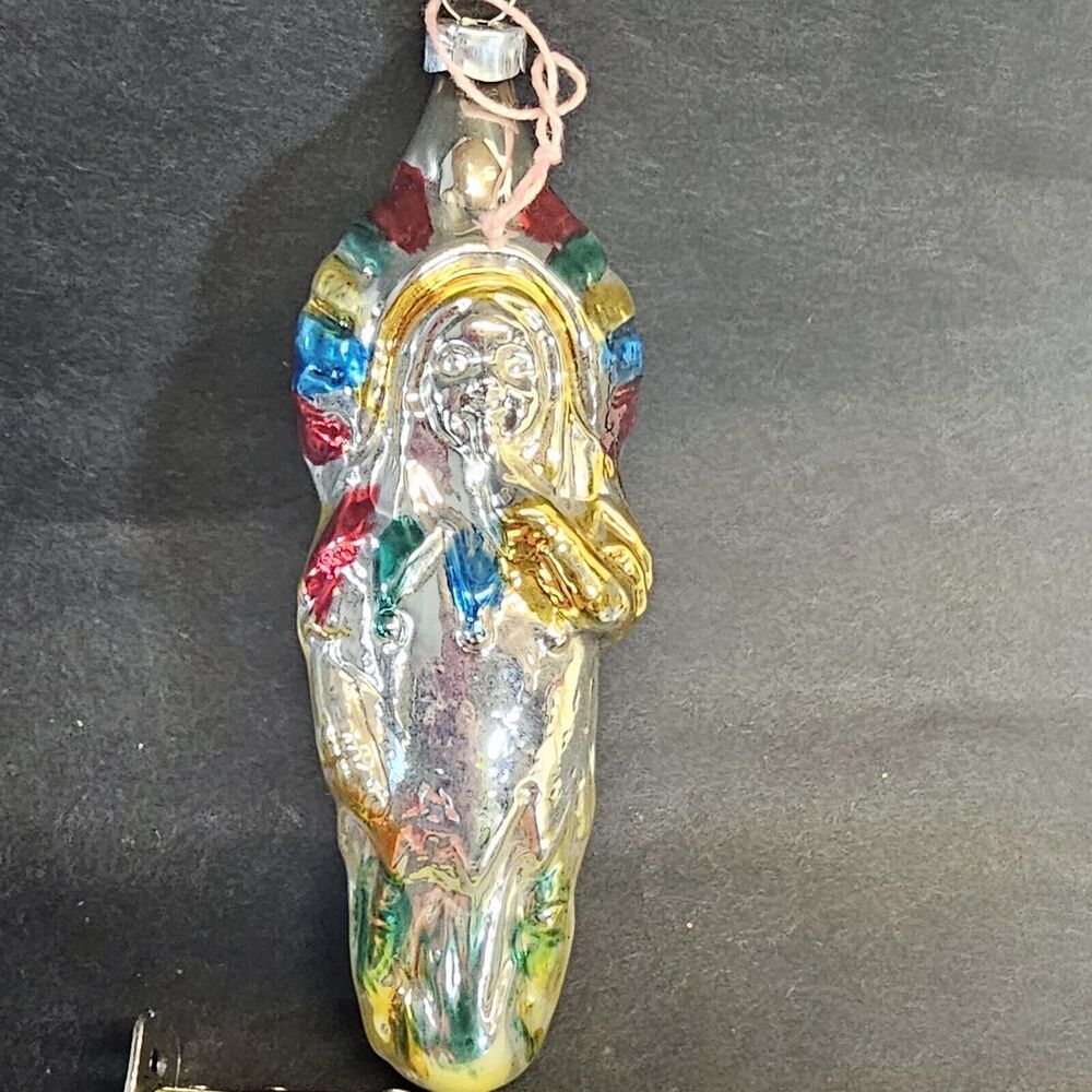 Vintage Christmas Native American Indian Glass Tree Ornament West Germany 4.5"